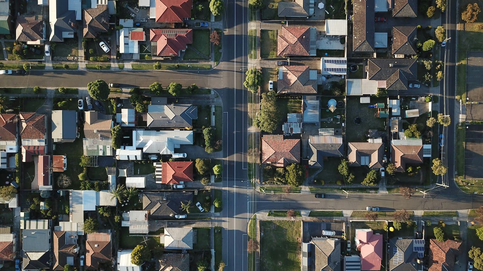 Aerial view of a neighborhood of single-family rental homes